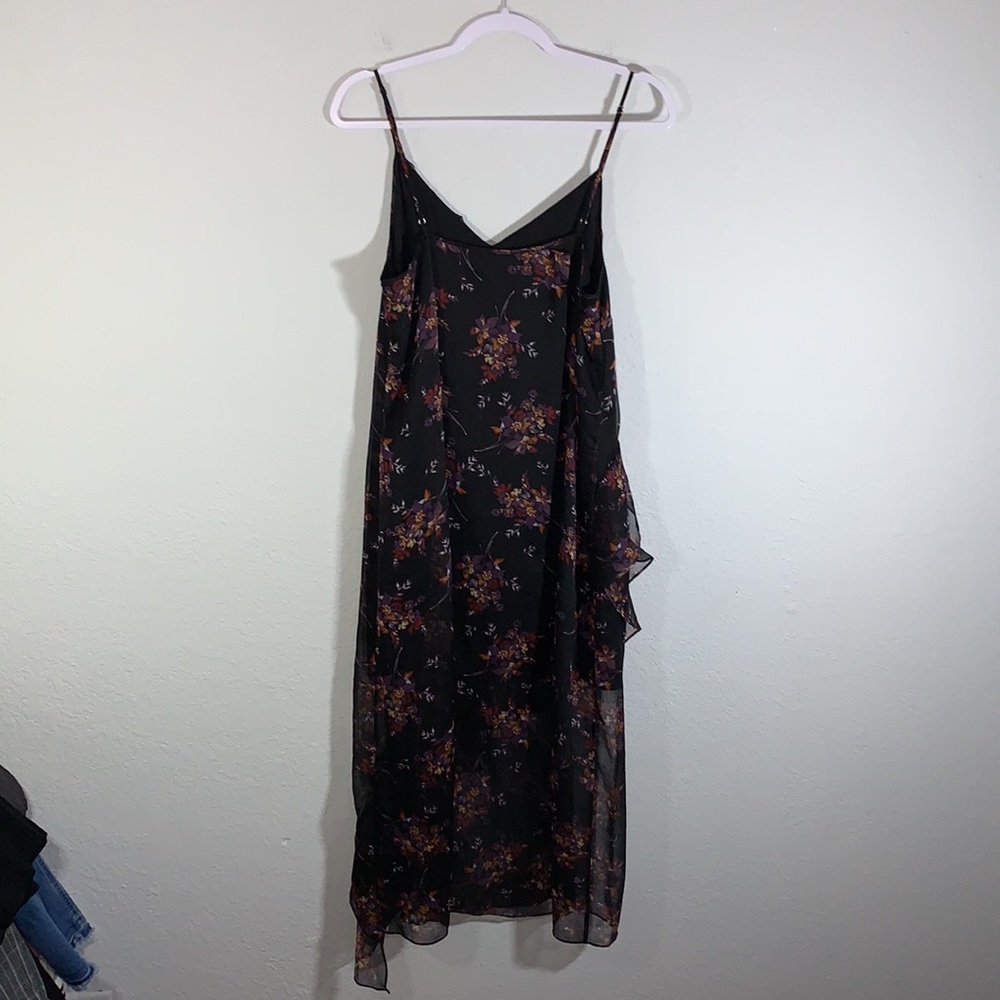 1.STATE Black Wildflower Ruffle Midi Dress Sleeveless V Neck Lined Size Medium - Picture 14 of 15